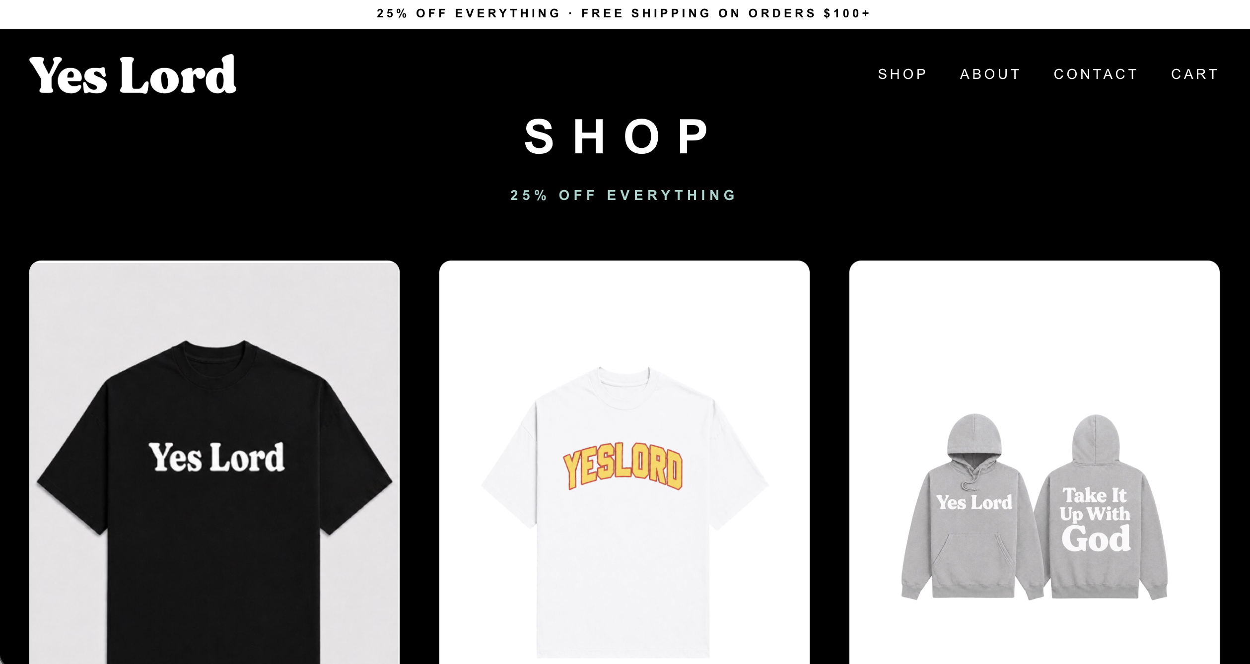 Yes Lord shop page showing a responsive product collection
